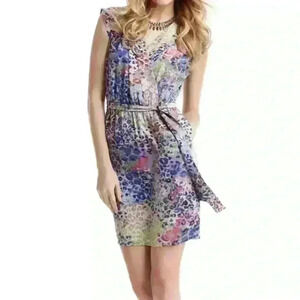 Presley Skye Silk Watercolor Dot Faux Wrap Dress Size PXXS